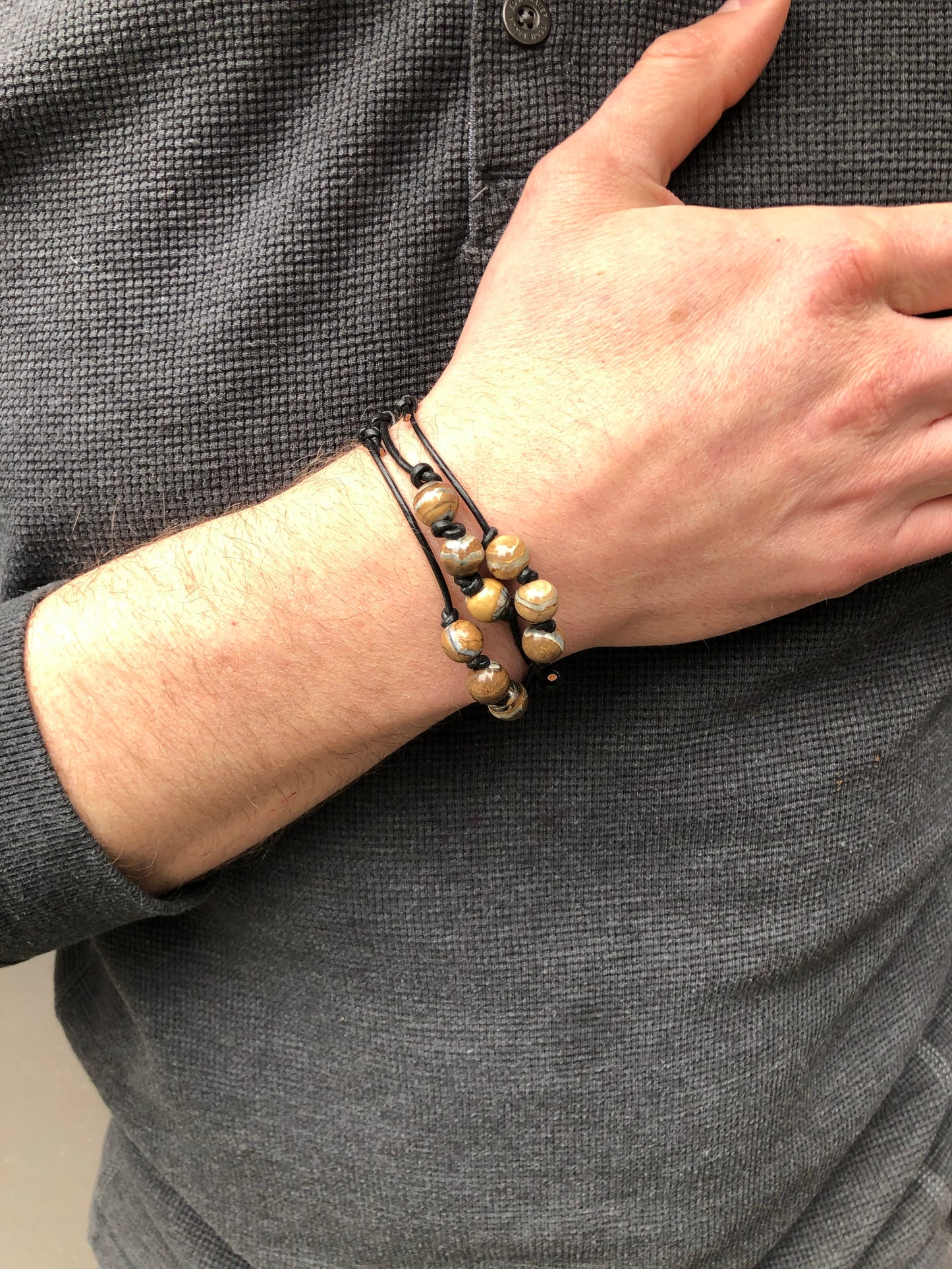 Mammoth Tooth + Leather Bracelet