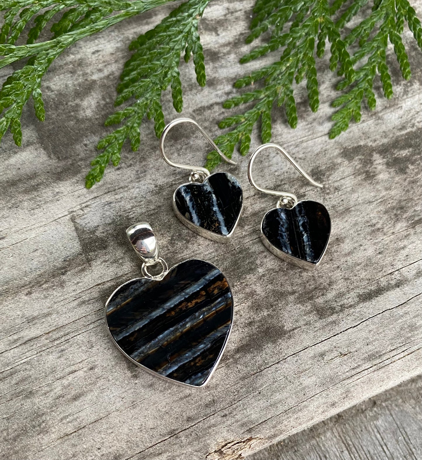 Mammoth Tooth Heart Pendant and Earrings Set