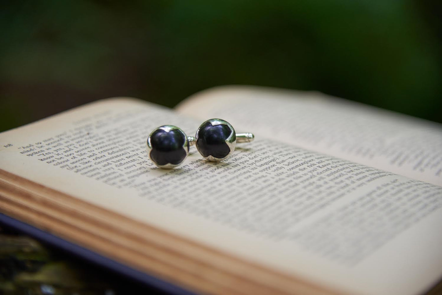 Vintage Ebony Wood Round Spike Cufflinks