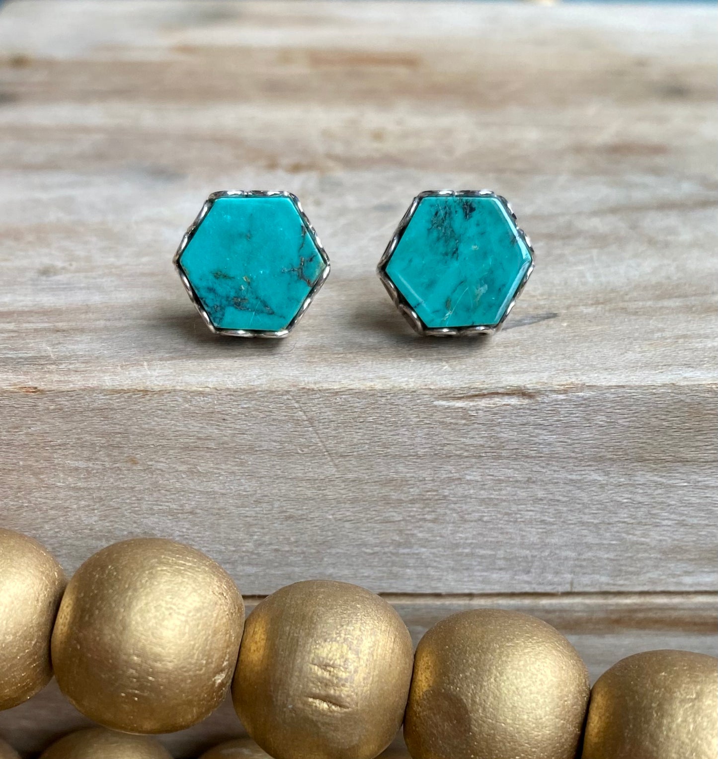 Turquoise Hexagon Post Earrings