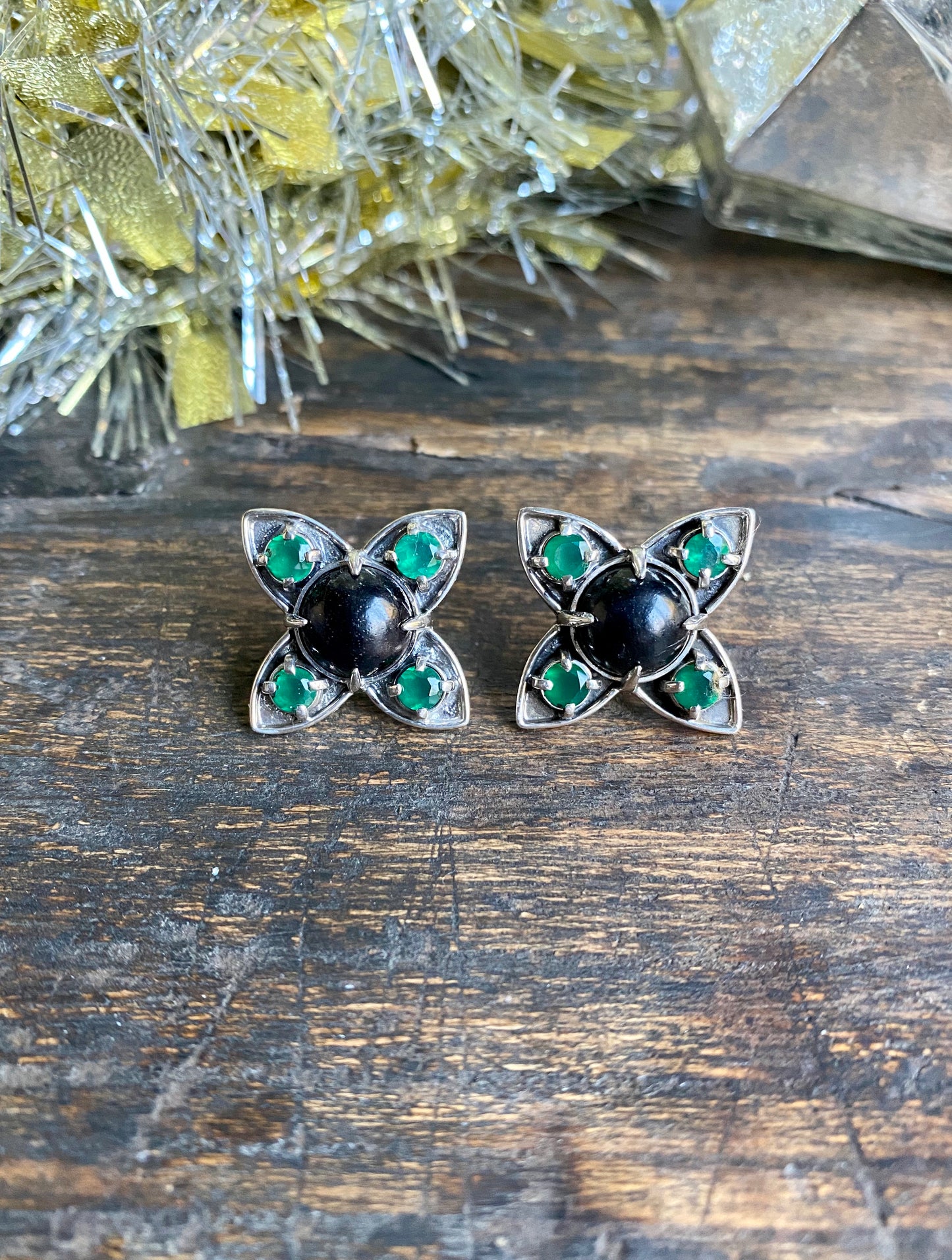 Green Onyx Clover Earrings