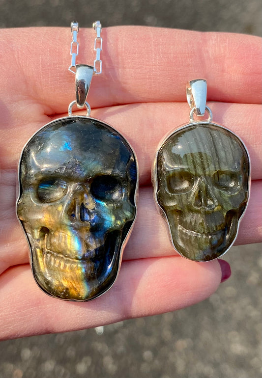 Labradorite Skull Pendant
