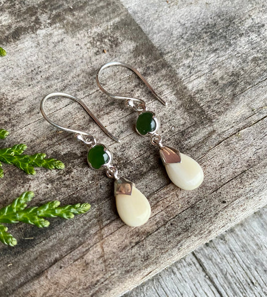 Tiny Essentials Jade + Mammoth Ivory Drop Earrings