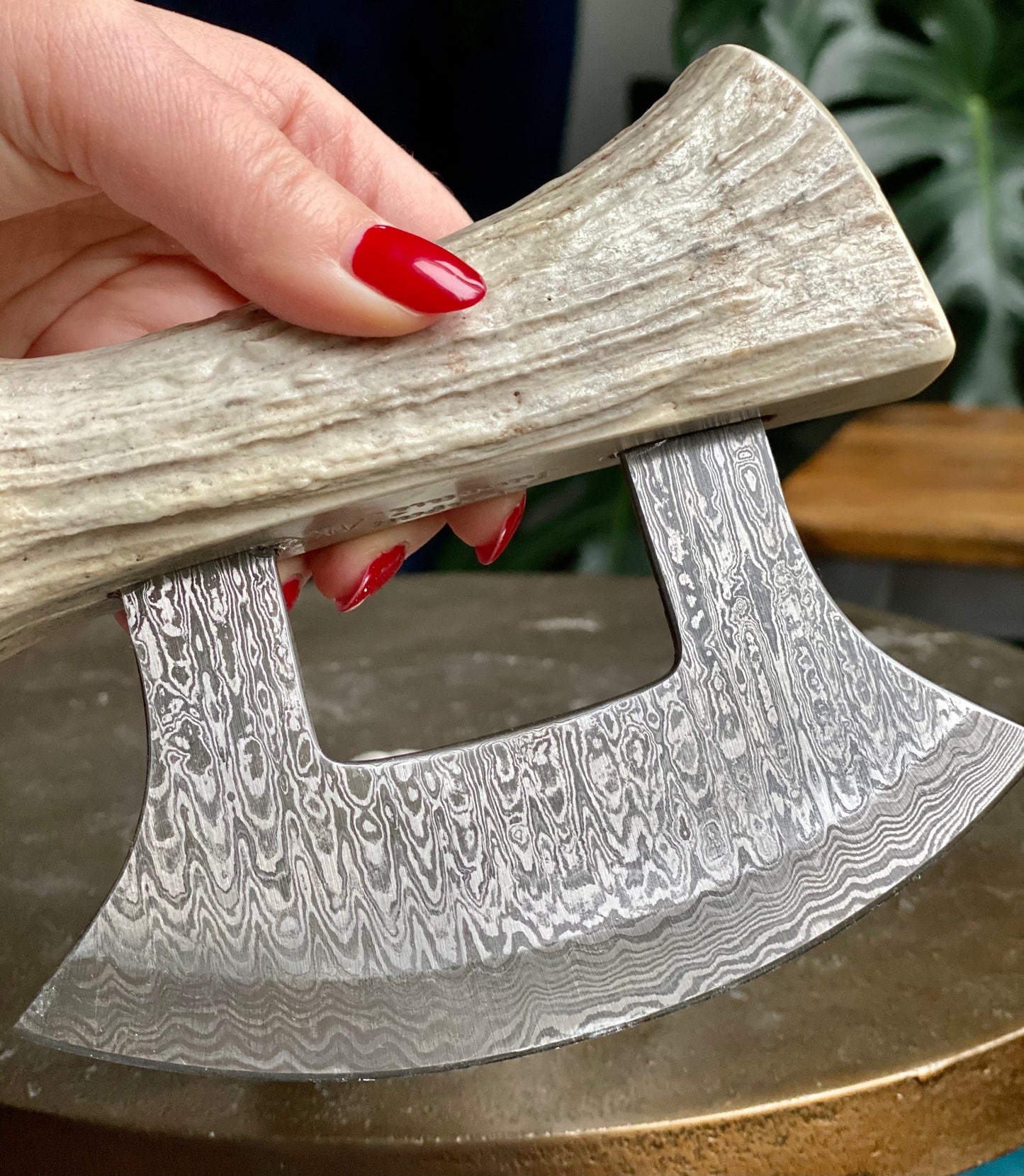 Moose Antler Damascus Blade Ulu