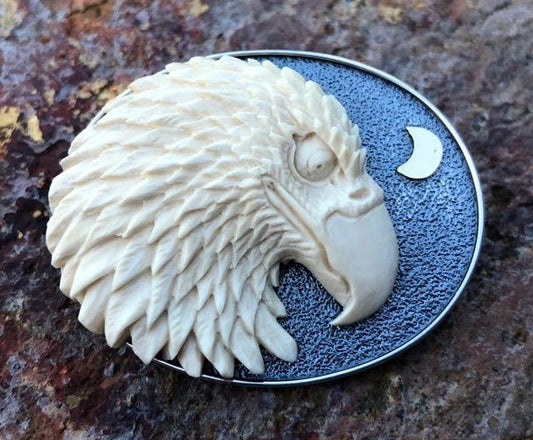 Night Eagle with 14kt Gold Moon Pin/ Pendant