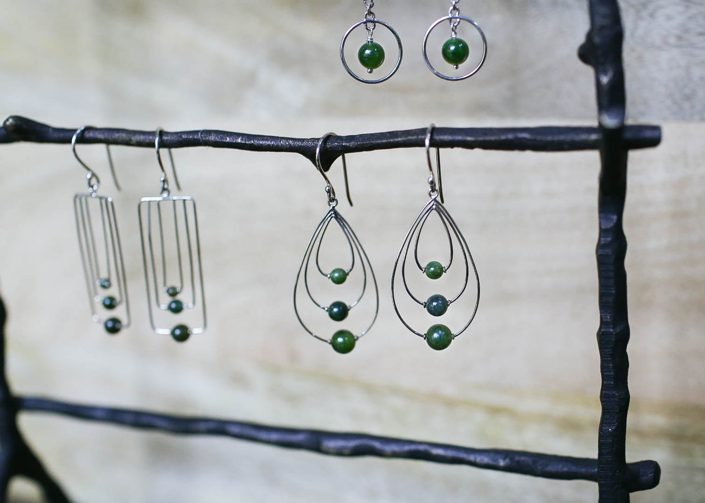 Jade Triple Rectangle Earrings