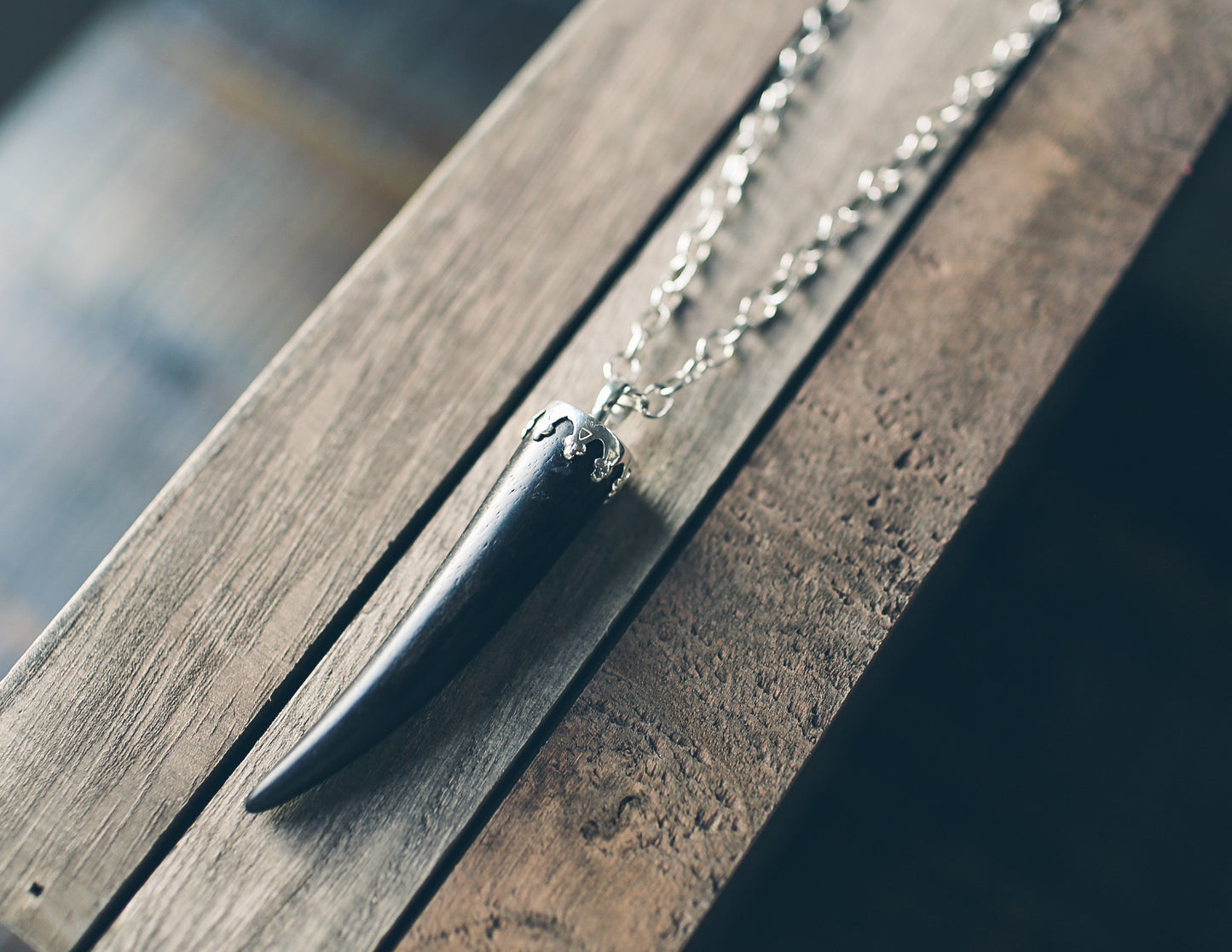 Reclaimed Ebony Horn Pendant Necklace