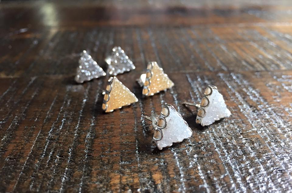Triangle Druzy Petal Earrings