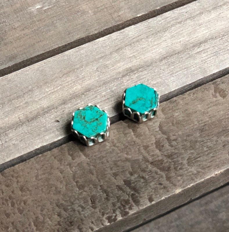 Turquoise Hexagon Post Earrings