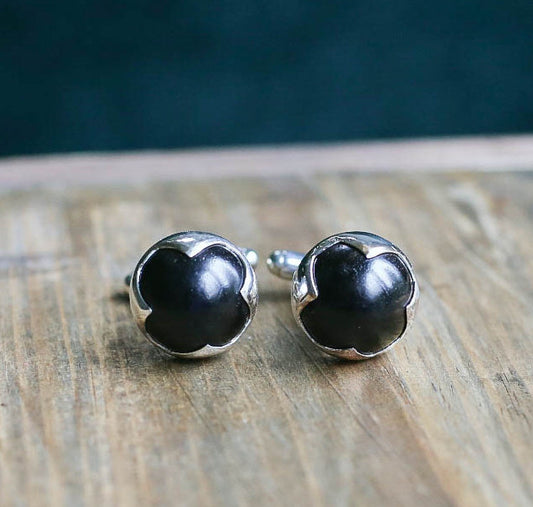 Vintage Ebony Wood Round Spike Cufflinks