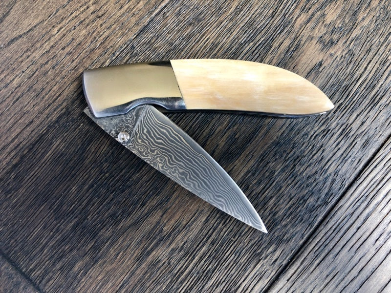 Ursa Whisky Bravo Mammoth Ivory Damascus Pocket Knife